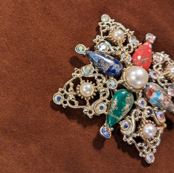 Sarah Coventry Jewelry "Galaxy" Maltese Cross Brooch Pin 1960's Rhinestone EUC - Picture 5 of 10